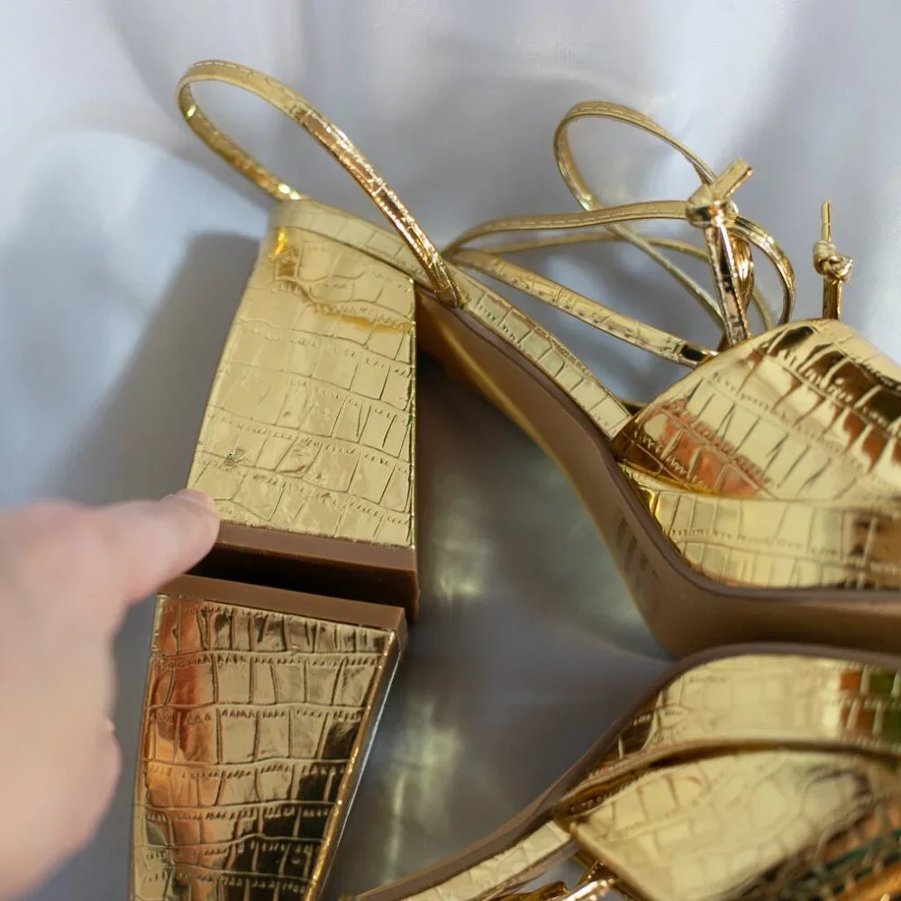 EGO Dreamer Womens Gold Croc Block Platform Heels Shoes Lace Up Size US 8M